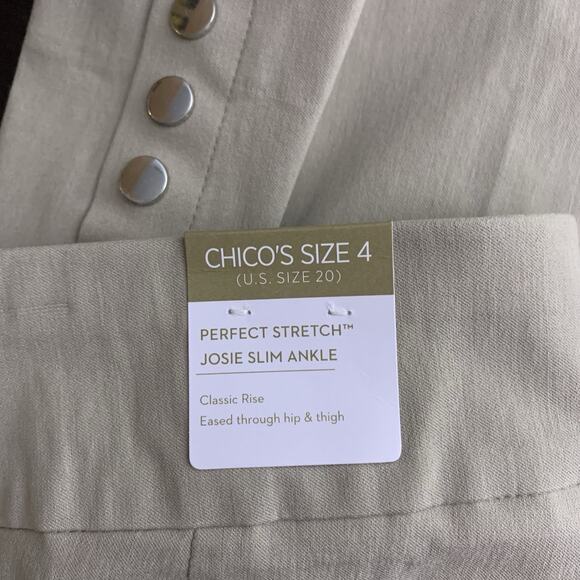 Chico's Pants Womens Size 4 (20) Josie Perfect Stretch Snap Ankle Pale Taupe NWT - Picture 4 of 9
